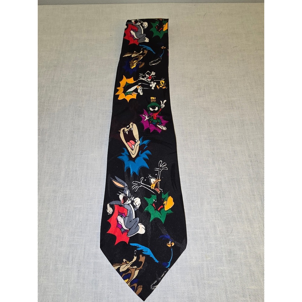 Looney Tunes Mania Mens Necktie Black Cartoon Characters OS Excellent